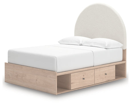 Arloster Tan/White Full Upholstered Platform Bed with Storage by Ashley at Eve Furniture