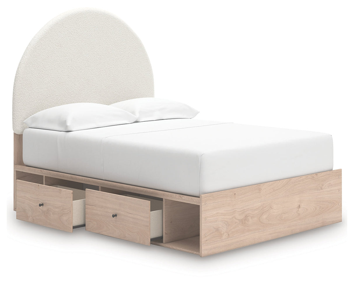 Arloster Tan/White Full Upholstered Platform Bed with Storage by Ashley at Eve Furniture