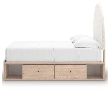 Arloster Tan/White Full Upholstered Platform Bed with Storage by Ashley at Eve Furniture