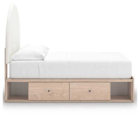 Arloster Tan/White Full Upholstered Platform Bed with Storage by Ashley at Eve Furniture