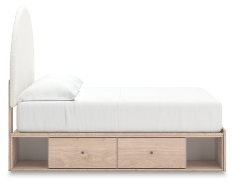 Arloster Tan/White Full Upholstered Platform Bed with Storage by Ashley at Eve Furniture