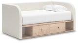 Arloster Tan/White Twin Upholstered Day Bed with Storage by Ashley at Eve Furniture