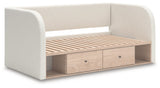 Arloster Tan/White Twin Upholstered Day Bed with Storage by Ashley at Eve Furniture