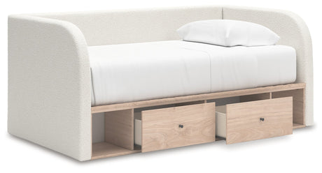 Arloster Tan/White Twin Upholstered Day Bed with Storage by Ashley at Eve Furniture