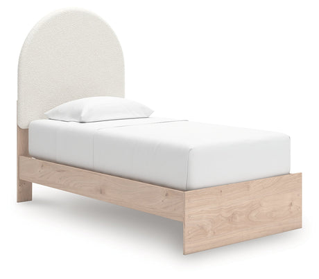 Arloster Tan/White Twin Upholstered Platform Bed by Ashley at Eve Furniture