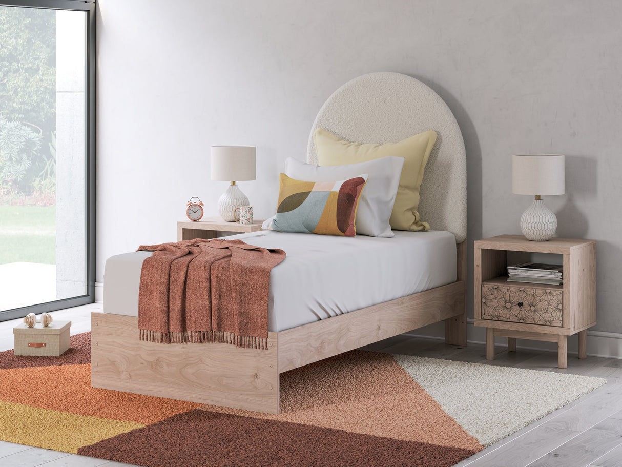 Arloster Tan/White Twin Upholstered Platform Bed by Ashley at Eve Furniture