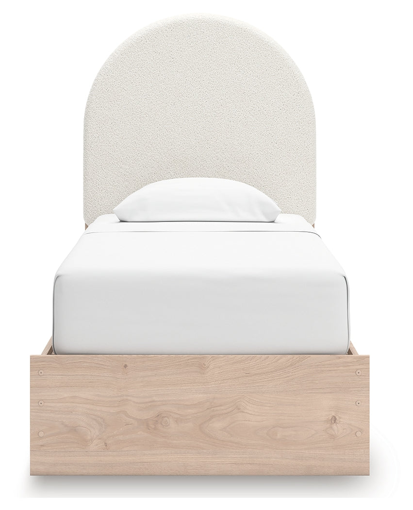 Arloster Tan/White Twin Upholstered Platform Bed by Ashley at Eve Furniture