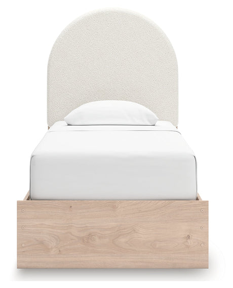 Arloster Tan/White Twin Upholstered Platform Bed by Ashley at Eve Furniture