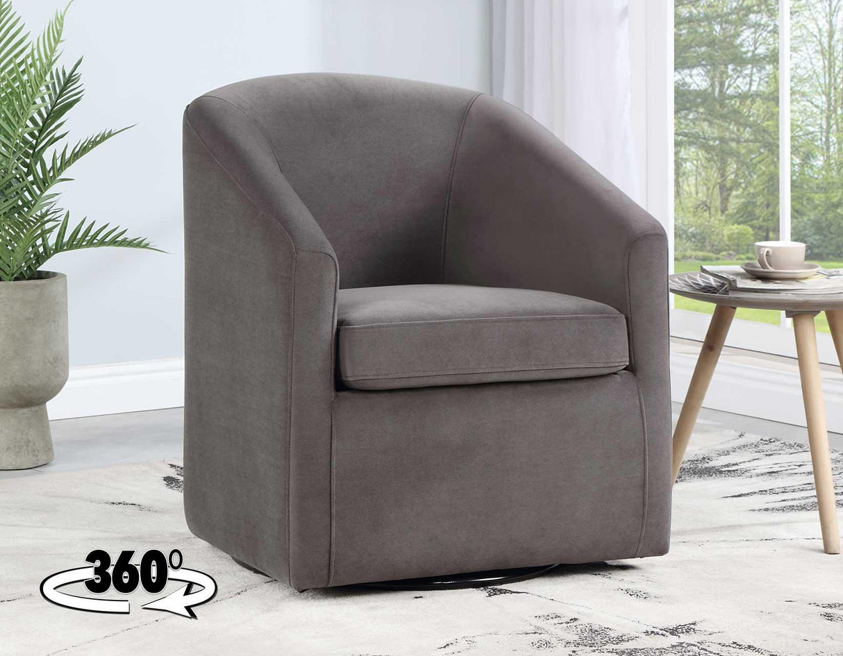 Arlo Fog Velvet Upholstered Swivel Barrel Chair by Steve Silver at Eve Furniture