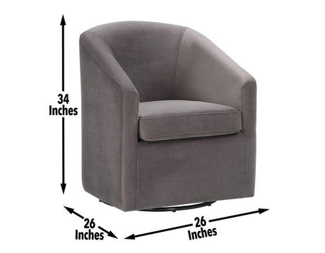 Arlo Fog Velvet Upholstered Swivel Barrel Chair by Steve Silver at Eve Furniture