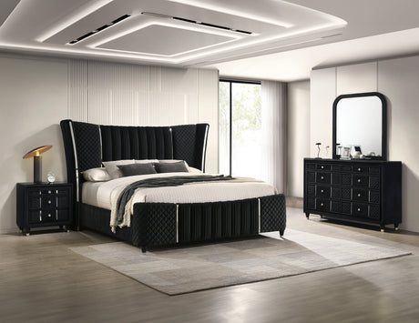Armany Black Upholstered Wingback Panel Bedroom Set by Crown Mark at Eve Furniture
