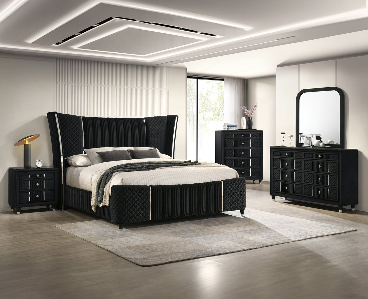 Armany Black Upholstered Wingback Panel Bedroom Set by Crownmark at Eve Furniture
