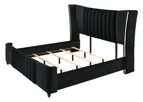 Armany Black Upholstered Wingback Panel Queen Bed by Crown Mark at Eve Furniture