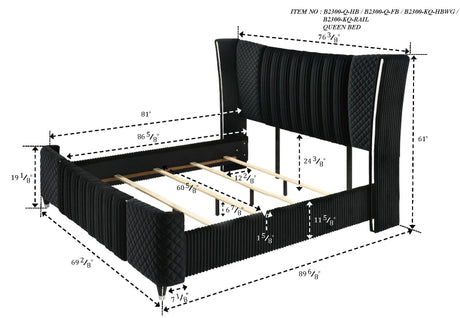Armany Black Upholstered Wingback Panel Queen Bed by Crown Mark at Eve Furniture