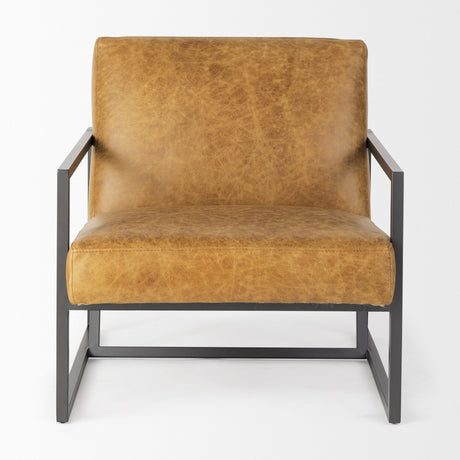 Armelle II Brown Leather Seat w/Gray Metal Frame Accent Chair by Mercana at Eve Furniture