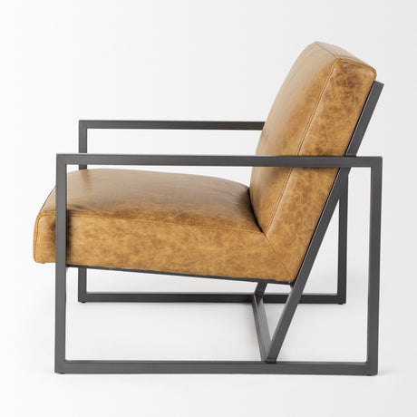 Armelle II Brown Leather Seat w/Gray Metal Frame Accent Chair by Mercana at Eve Furniture