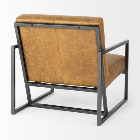 Armelle II Brown Leather Seat w/Gray Metal Frame Accent Chair by Mercana at Eve Furniture