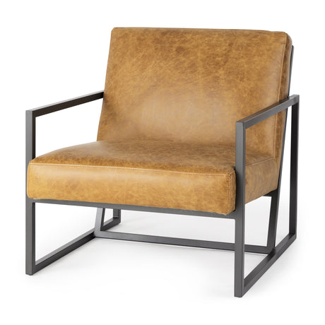 Armelle II Brown Leather Seat w/Gray Metal Frame Accent Chair by Mercana at Eve Furniture