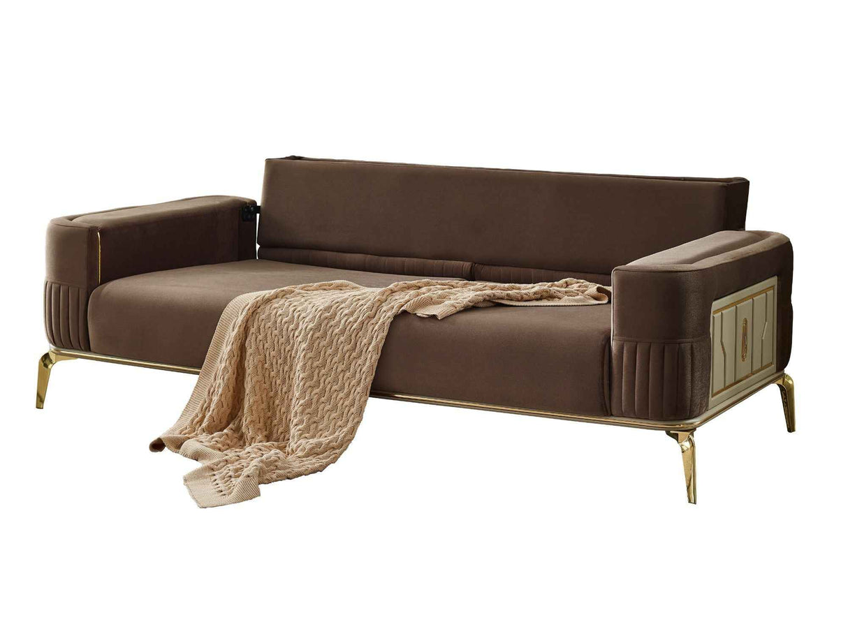 Armoni Brown Convertible Sofa with Gold Legs by Furnia at Eve Furniture