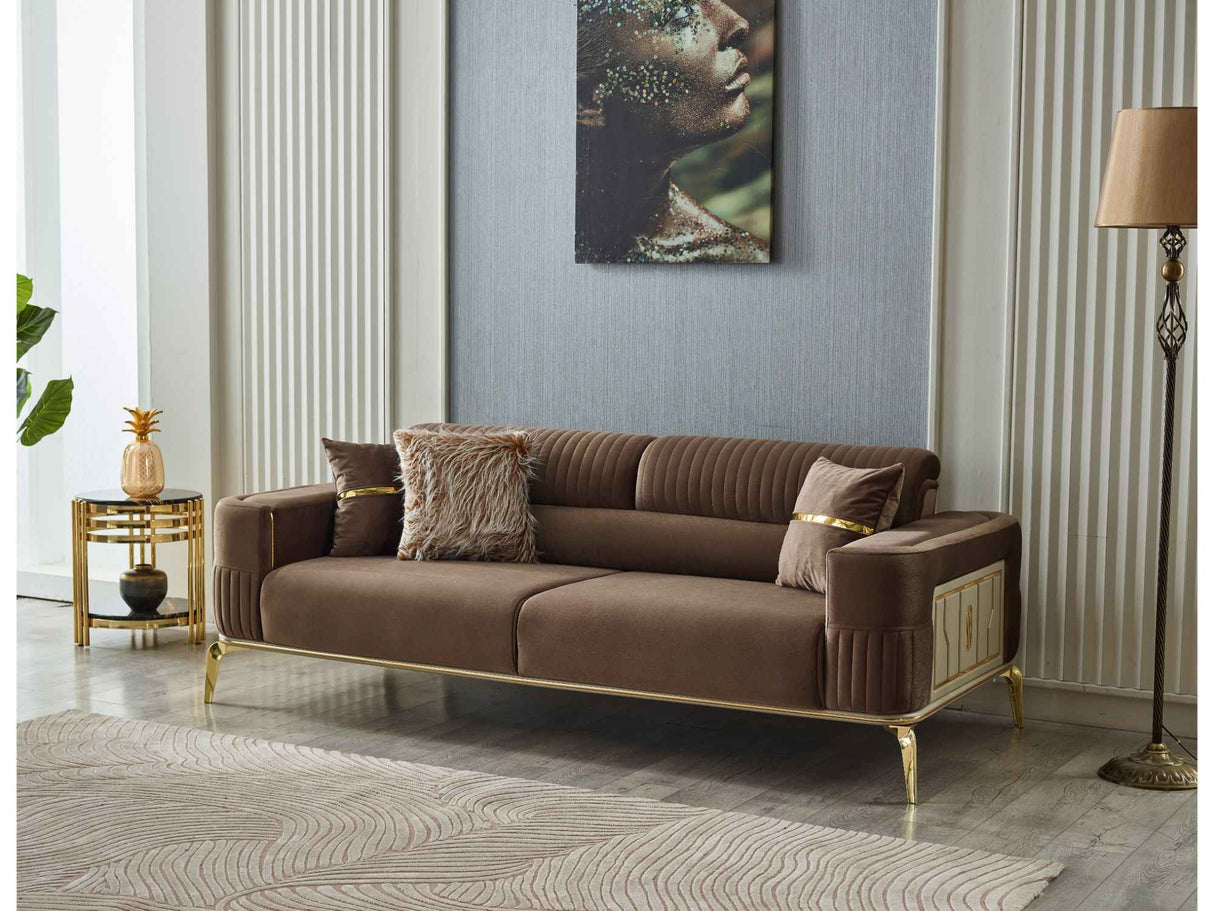 Armoni Brown Convertible Sofa with Gold Legs by Furnia at Eve Furniture