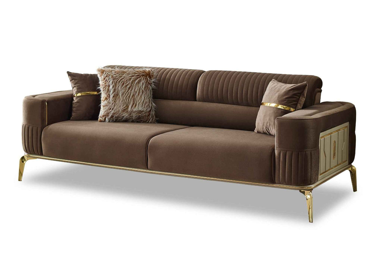 Armoni Brown Convertible Sofa with Gold Legs by Furnia at Eve Furniture