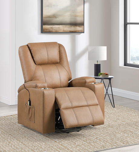Armstrong Camel Upholstered Power Lift Massage Recliner by Coaster at Eve Furniture