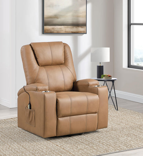 Armstrong Camel Upholstered Power Lift Massage Recliner by Coaster at Eve Furniture