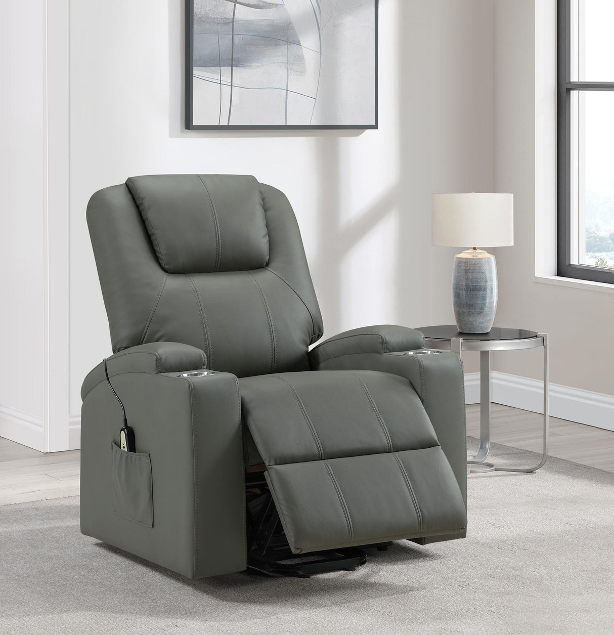 Armstrong Gray Upholstered Power Lift Massage Recliner by Coaster at Eve Furniture