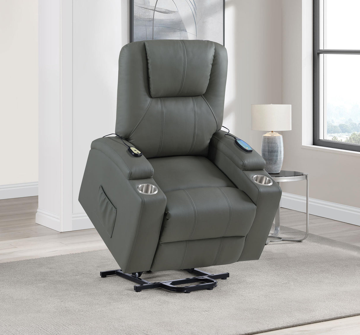 Armstrong Gray Upholstered Power Lift Massage Recliner by Coaster at Eve Furniture