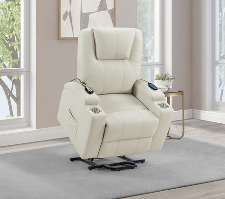 Armstrong Ivory Upholstered Power Lift Massage Recliner by Coaster at Eve Furniture