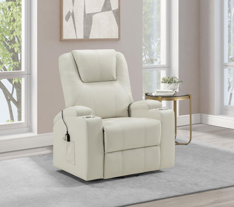 Armstrong Ivory Upholstered Power Lift Massage Recliner by Coaster at Eve Furniture