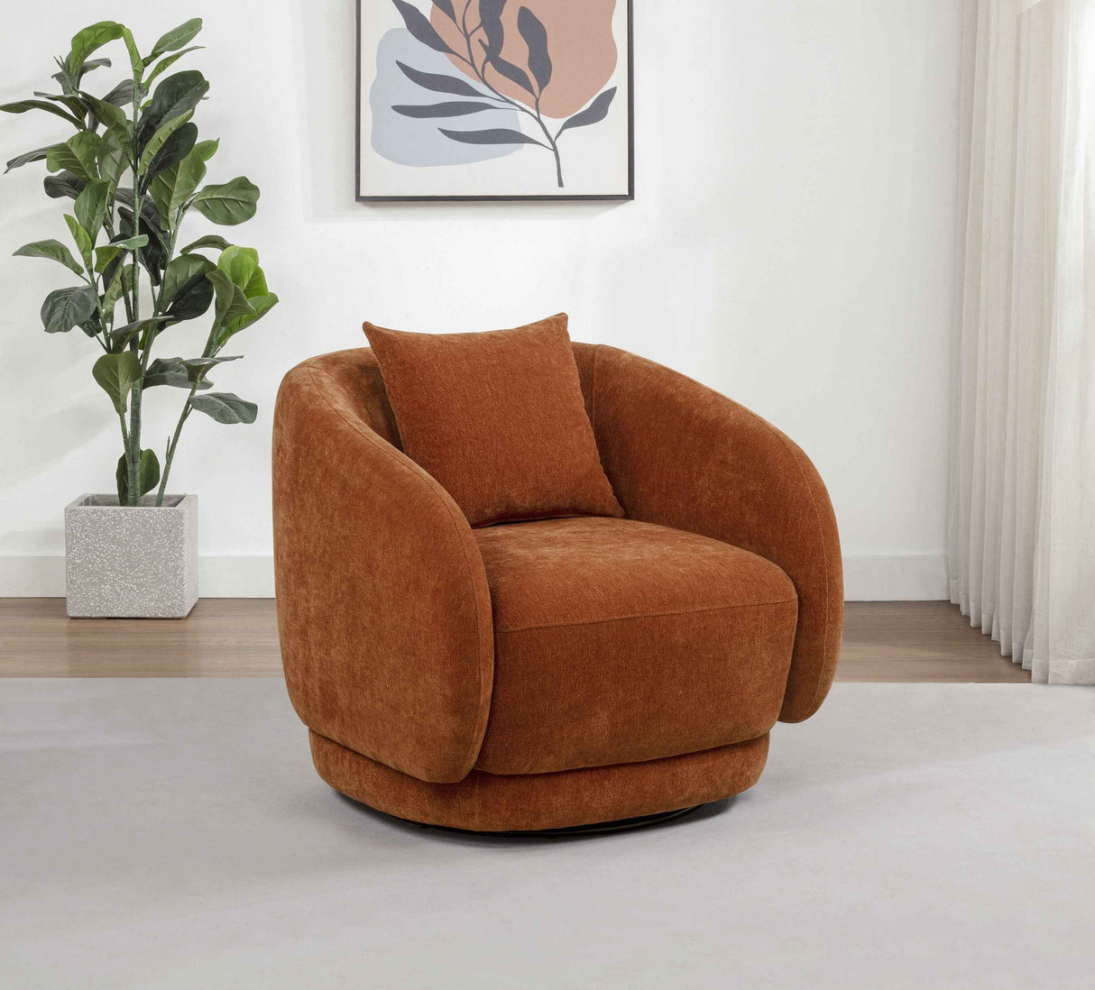 Arnaud Burnt Orange Chenille Upholstered Swivel Accent Chair by Coaster at Eve Furniture