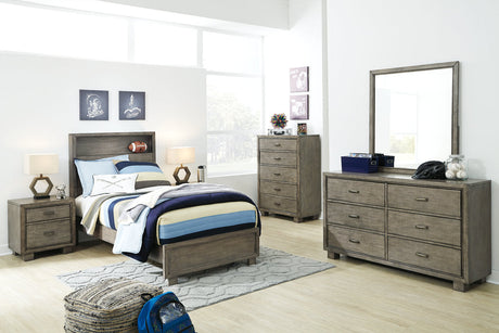 Arnett Gray Twin Bookcase Panel Bed by Ashley at Eve Furniture
