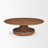 Arno Warm Mid-Brown Wood Sculptural Round Coffee Table by Mercana at Eve Furniture