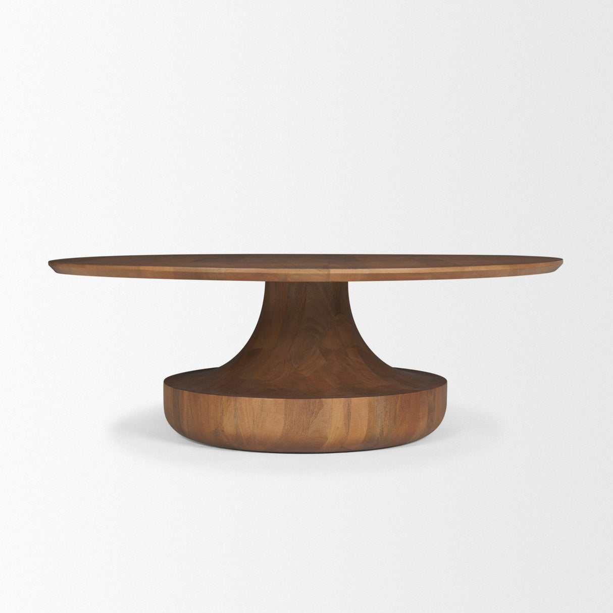 Arno Warm Mid-Brown Wood Sculptural Round Coffee Table by Mercana at Eve Furniture
