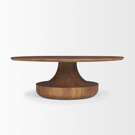 Arno Warm Mid-Brown Wood Sculptural Round Coffee Table by Mercana at Eve Furniture