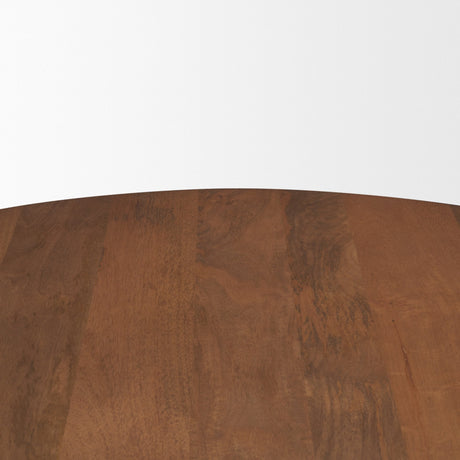 Arno Warm Mid-Brown Wood Sculptural Round Coffee Table by Mercana at Eve Furniture