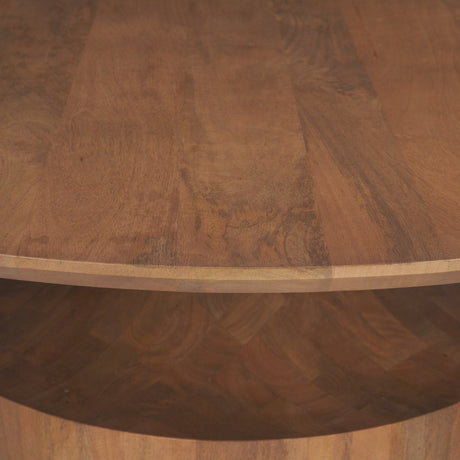 Arno Warm Mid-Brown Wood Sculptural Round Coffee Table by Mercana at Eve Furniture