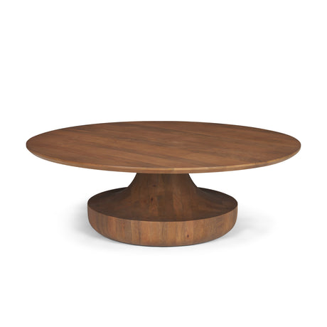 Arno Warm Mid-Brown Wood Sculptural Round Coffee Table by Mercana at Eve Furniture