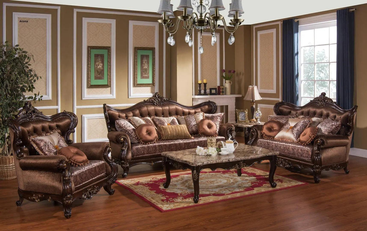 Aroma Traditional Cherry Wood Finish Living Room Set by Cosmos Furniture at Eve Furniture