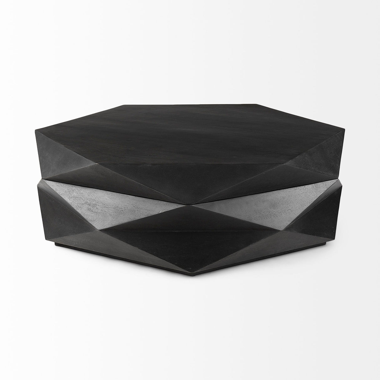 Arreto 48" Black Solid Wood Hexagonal Storage Coffee Table by Mercana at Eve Furniture