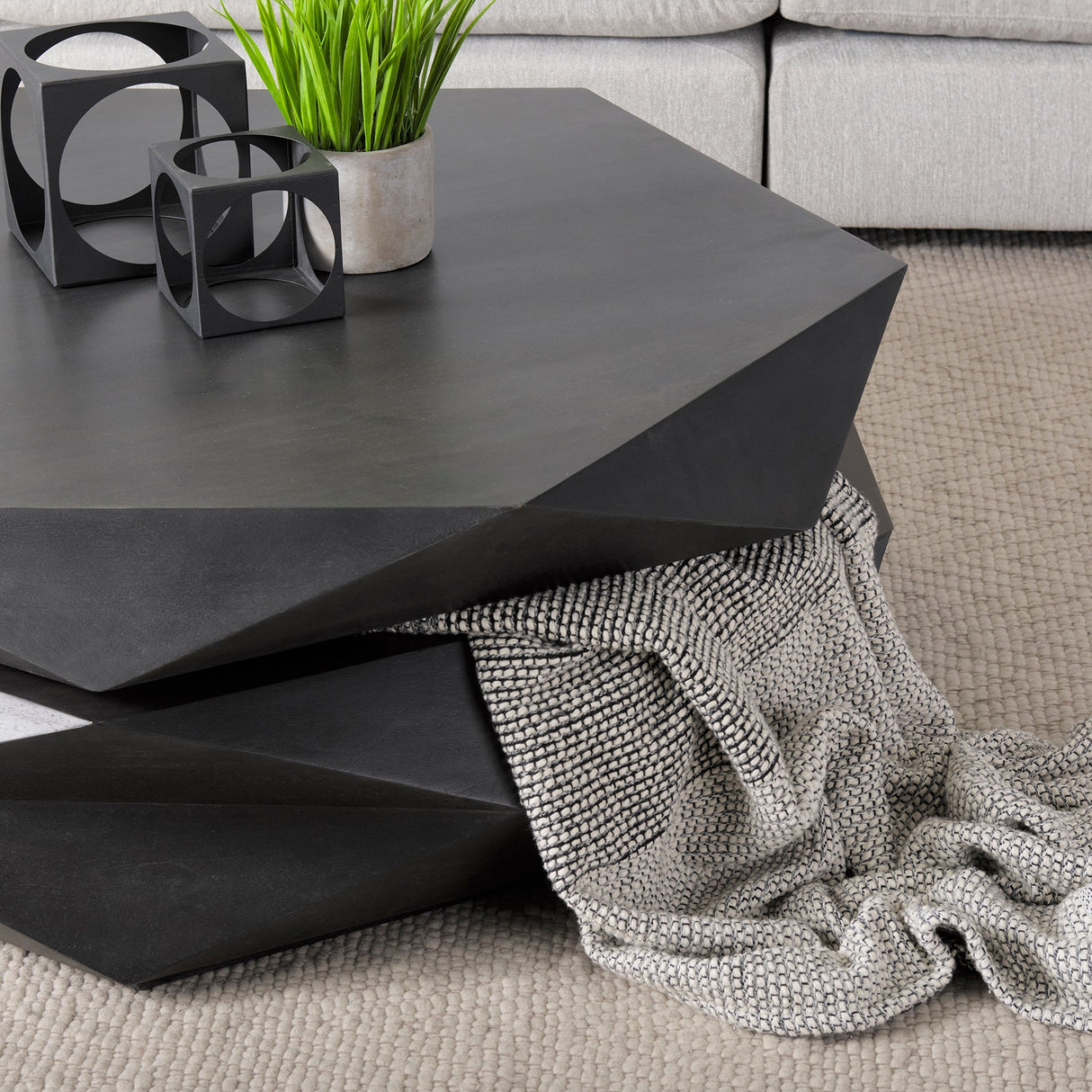 Arreto Black Solid Wood Hexagonal Storage Coffee Table by Mercana at Eve Furniture