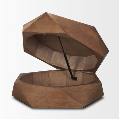 Arreto Hexagonal Hinged Solid Wood Top and Base Coffee Table by Mercana at Eve Furniture