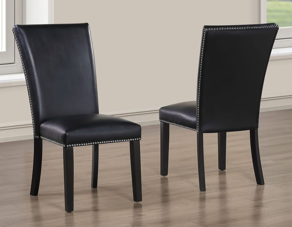 Artemis 5-Piece 70″ Rect Gray Marble Table, Black Finish w/4 Black Vegan Leather Chairs by Steve Silver at Eve Furniture