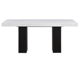 Artemis 5 Piece 70″ Rect White Marble Table, Black Finish w/4 Black Vegan Leather Chairs by Steve Silver at Eve Furniture