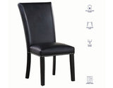 Artemis 5 Piece 70″ Rect White Marble Table, Black Finish w/4 Black Vegan Leather Chairs by Steve Silver at Eve Furniture