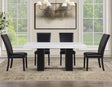 Artemis 5 Piece 70″ Rect White Marble Table, Black Finish w/4 Black Vegan Leather Chairs by Steve Silver at Eve Furniture
