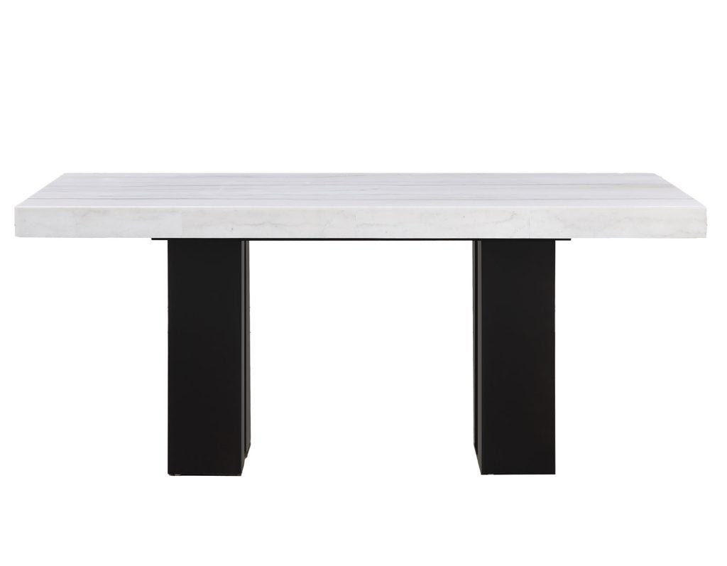 Artemis 5 Piece 70″ Rect White Marble Table, Black Finish w/4 Gray Chenille Chairs by Steve Silver at Eve Furniture