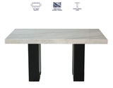 Artemis 5 Piece 70″ Rect White Marble Table, Black Finish w/4 Gray Chenille Chairs by Steve Silver at Eve Furniture