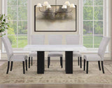 Artemis 5 Piece 70″ Rect White Marble Table, Black Finish w/4 Gray Chenille Chairs by Steve Silver at Eve Furniture